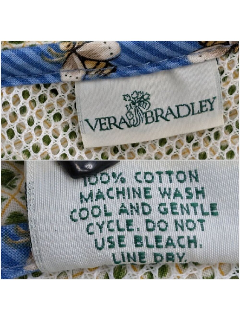 Vtg Vera Bradley Garment Bag Blue Yellow Rose Bumble Bee Print Quilted Cotton - Picture 6 of 13